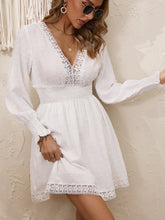 Lace Detail V-Neck Long Sleeve Dress - Taboochic